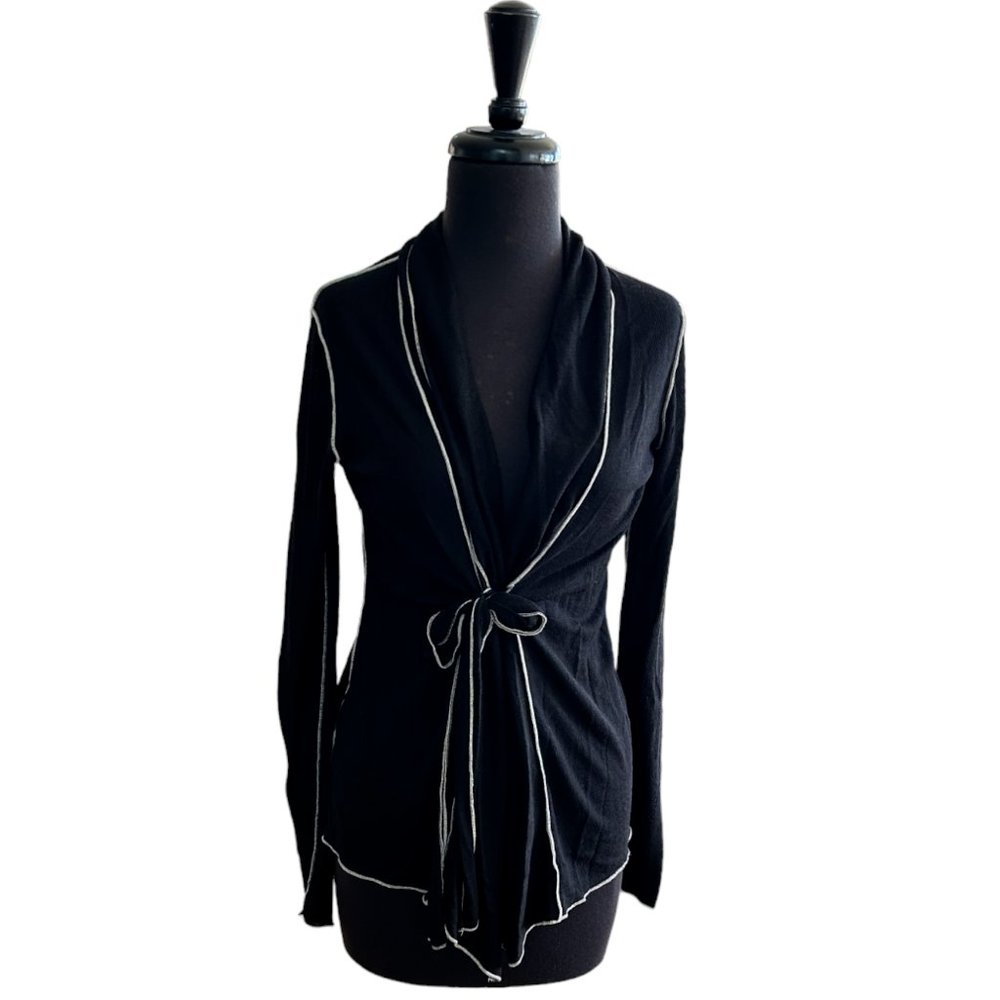 Pete Collection Black with White Piping Lightweight Cotton Cardigan Size L